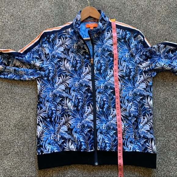 Tallia Sport Blue Tropical Striped Sleeve Athletic Jacket - small - Picture 7 of 9